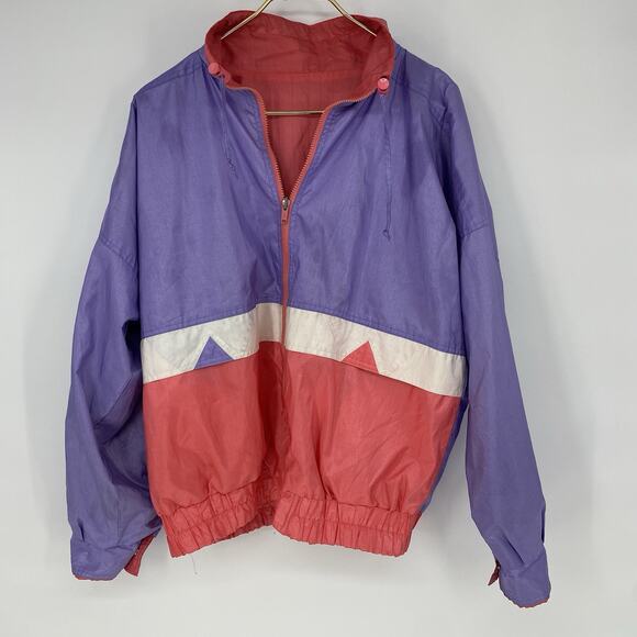 Vintage 80’s Full Zip Reversible Neon Wind Breaker Women’s Size L - Picture 1 of 10